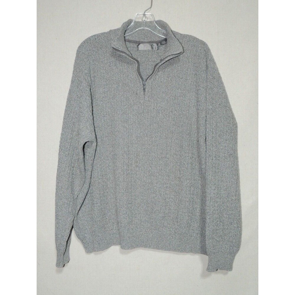 Oscar de la‎ Renta Quarter Zip Sweater Mens XL Grey Ribbed Knit Pullover Preppy